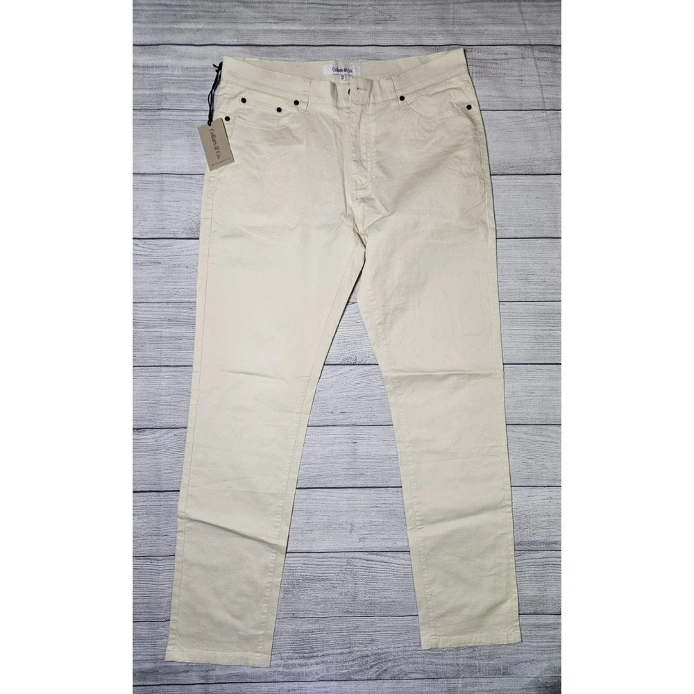 NWT Collars & Co CEO Chino Mens 34x32 Cream‎ Five Pocket Cotton Stretch Pants
